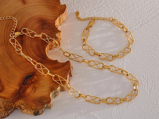 Statement chain choker necklace bracelet charms set - product image