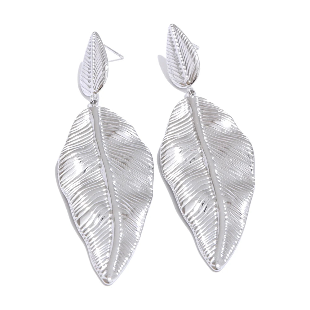 Statement metal big leaf plant drop earrings - product image