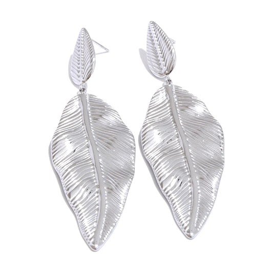 Statement metal big leaf plant drop earrings - product image