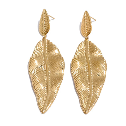 Statement metal big leaf plant drop earrings - product image
