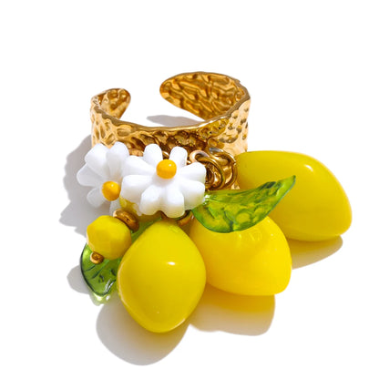 Strawberry cherry shell resin adjustable ring - product image
