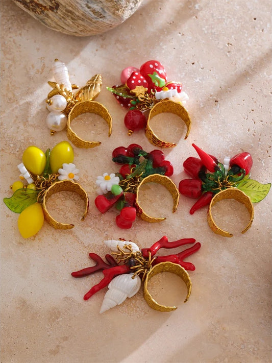 Strawberry cherry shell resin adjustable ring - product image