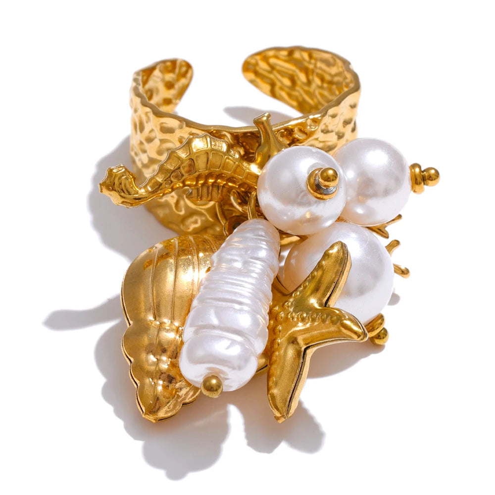 Strawberry cherry shell resin adjustable ring - product image