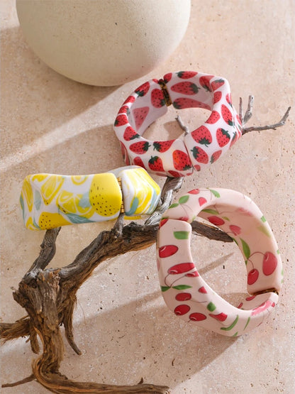 Strawberry pineapple cherry fruit resin modern bangle bracelet - product image