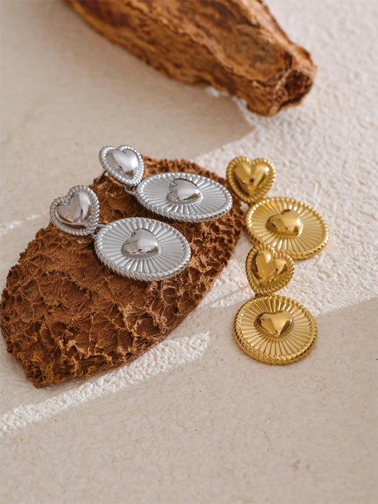 Striped heart drop earrings - product image