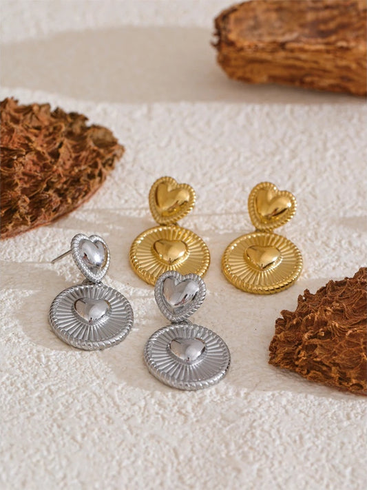 Striped heart drop earrings - product image