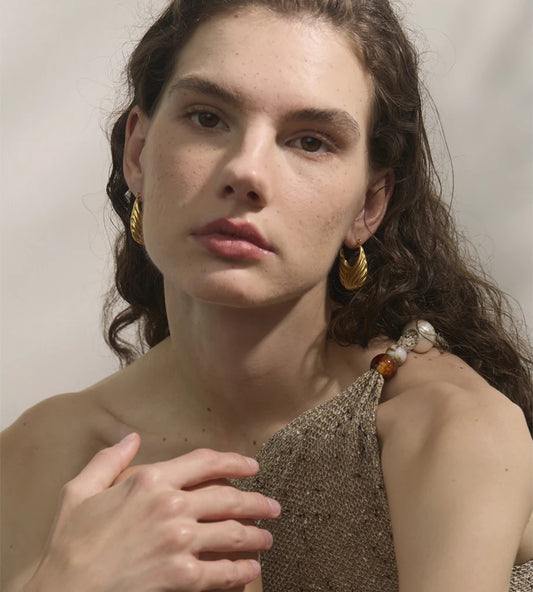 Striped hollow contemporary hoop earrings - product image