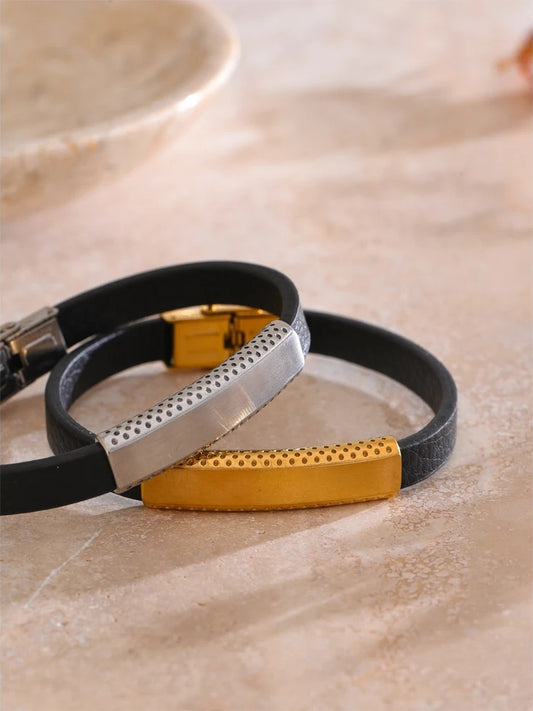 Stylish black pu leather men's bracelet - product image