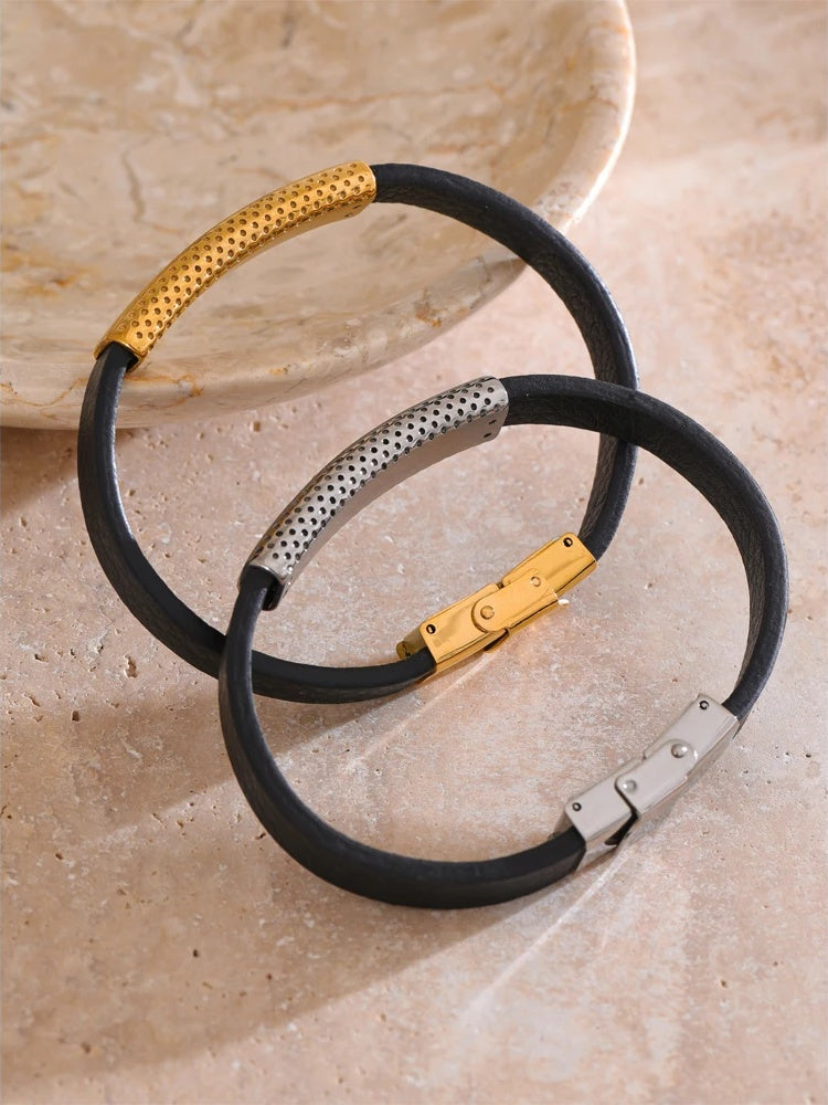 Stylish black pu leather men's bracelet - product image