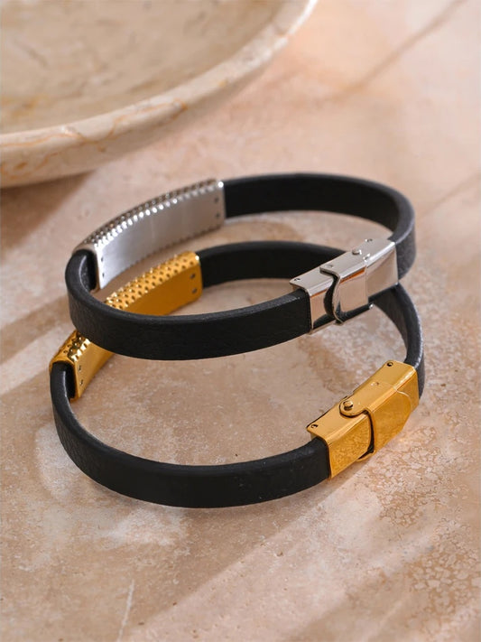 Stylish black pu leather men's bracelet - product image