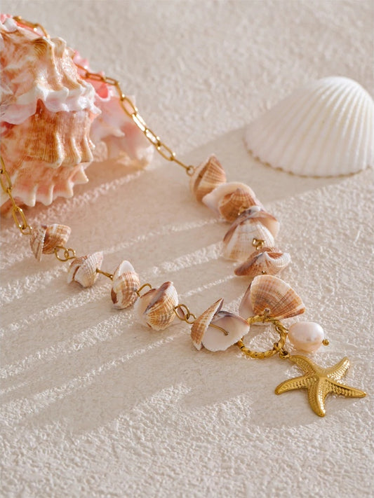 Summer shell handmade chain starfish pendant necklace - product image