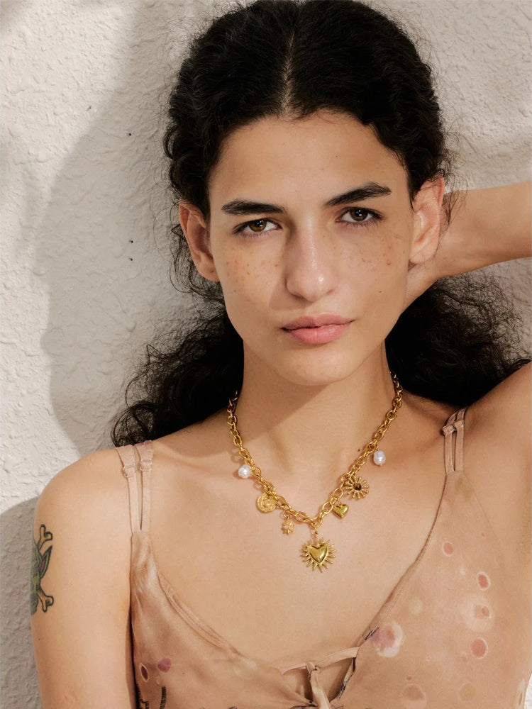 Summer sun heart drop handmade collar necklace - product image