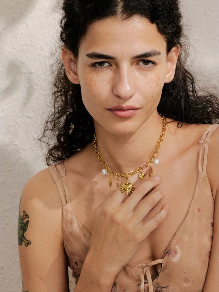 Summer sun heart drop handmade collar necklace - product image