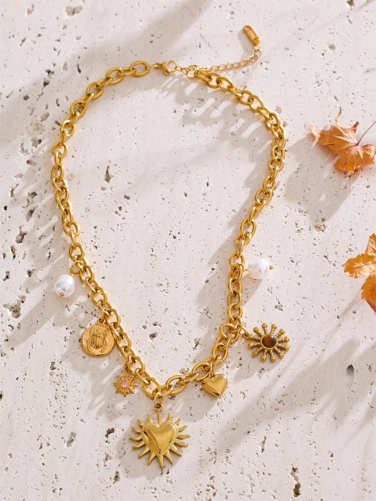 Summer sun heart drop handmade collar necklace - product image