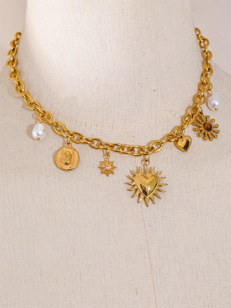 Summer sun heart drop handmade collar necklace - product image