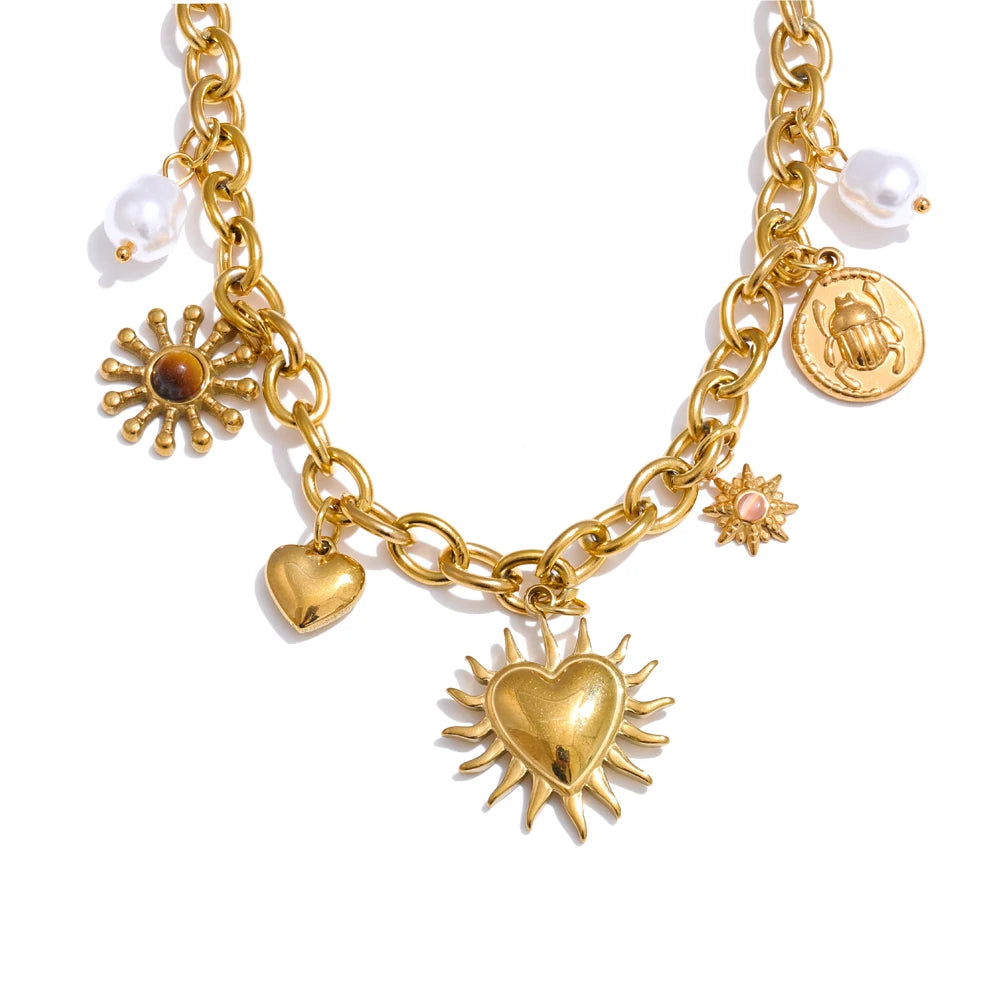 Summer sun heart drop handmade collar necklace - product image