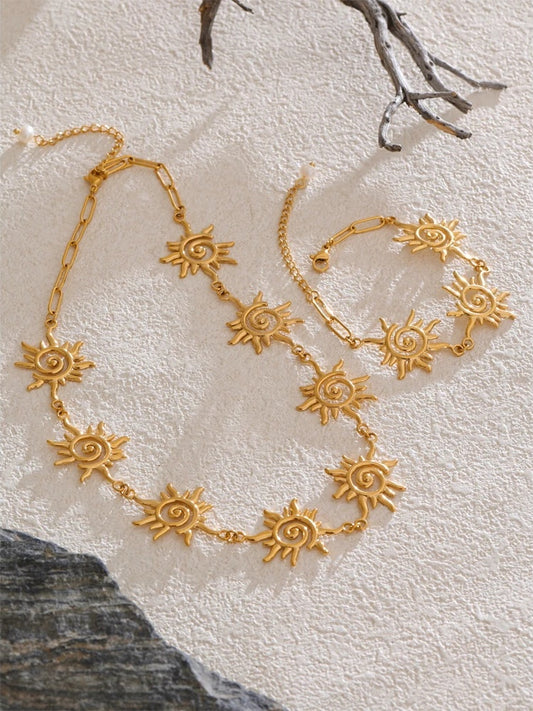 Sun chain necklace bracelet jewelry set - product image