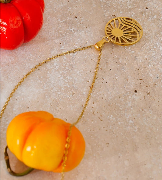 Sun coconut tree round pendant necklace - product image
