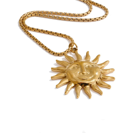 Sun face contemporary pendant waterproof necklace - product image
