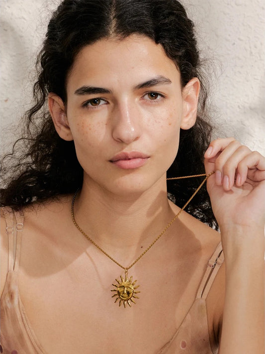 Sun face contemporary pendant waterproof necklace - product image