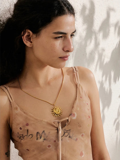 Sun face contemporary pendant waterproof necklace - product image