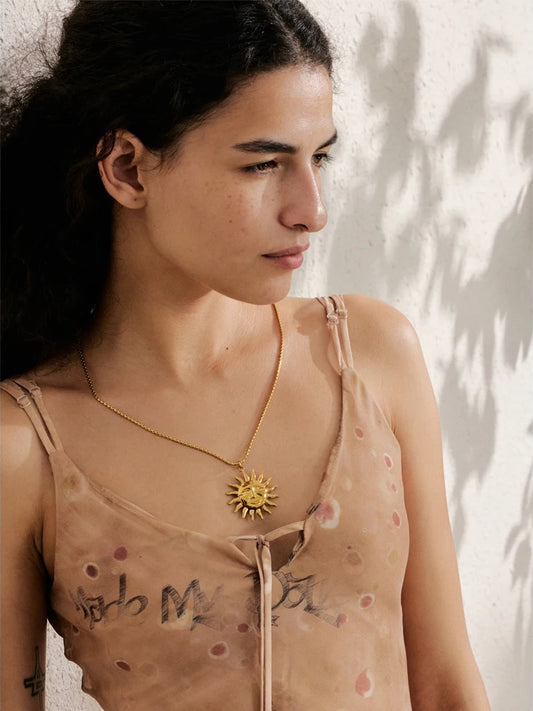 Sun face contemporary pendant waterproof necklace - product image