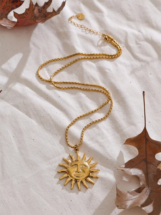 Sun face contemporary pendant waterproof necklace - product image