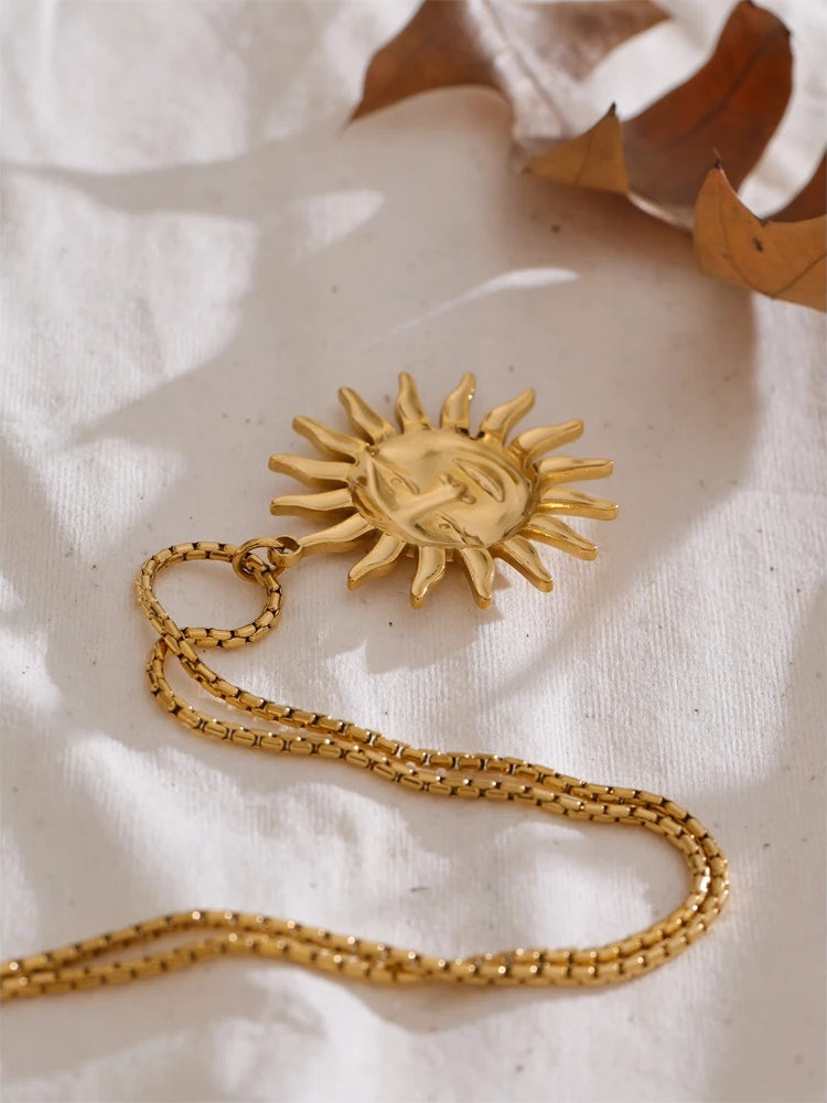 Sun face contemporary pendant waterproof necklace - product image