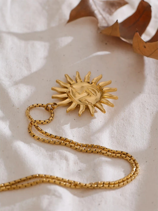 Sun face contemporary pendant waterproof necklace - product image