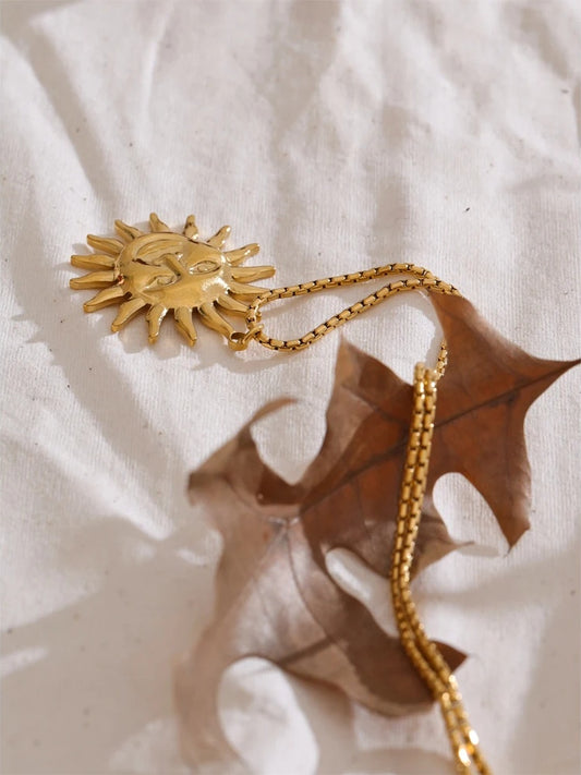 Sun face contemporary pendant waterproof necklace - product image