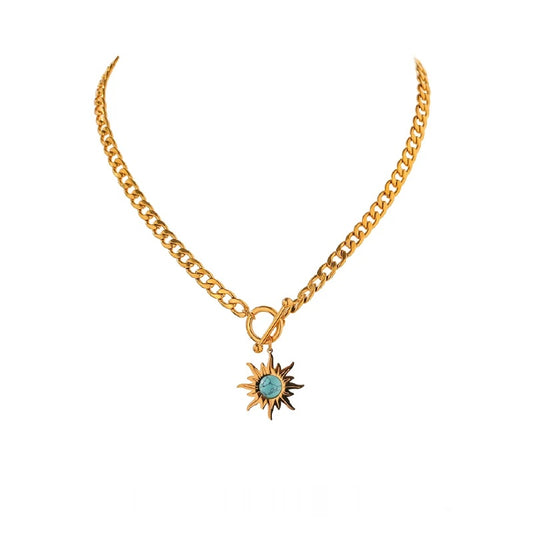 Sun flower pendant gold color chain necklace - product image