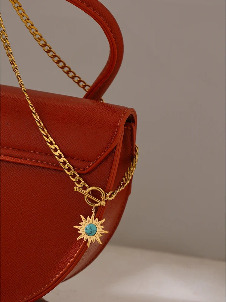 Sun flower pendant gold color chain necklace - product image