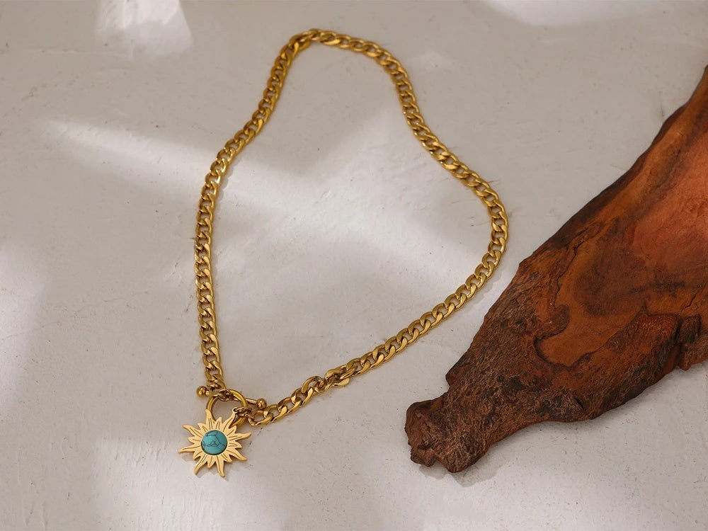 Sun flower pendant gold color chain necklace - product image