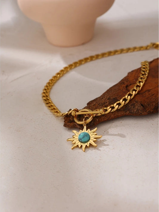 Sun flower pendant gold color chain necklace - product image