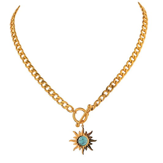 Sun flower pendant gold color chain necklace - product image