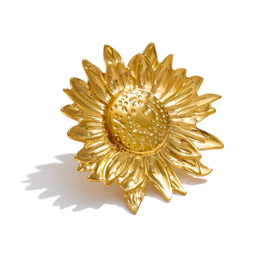 Sun flower textured adjustable finger ring - product image