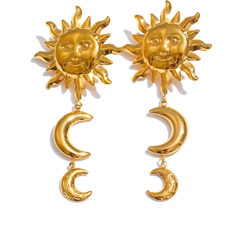 Sun moon dangle drop earrings - product image