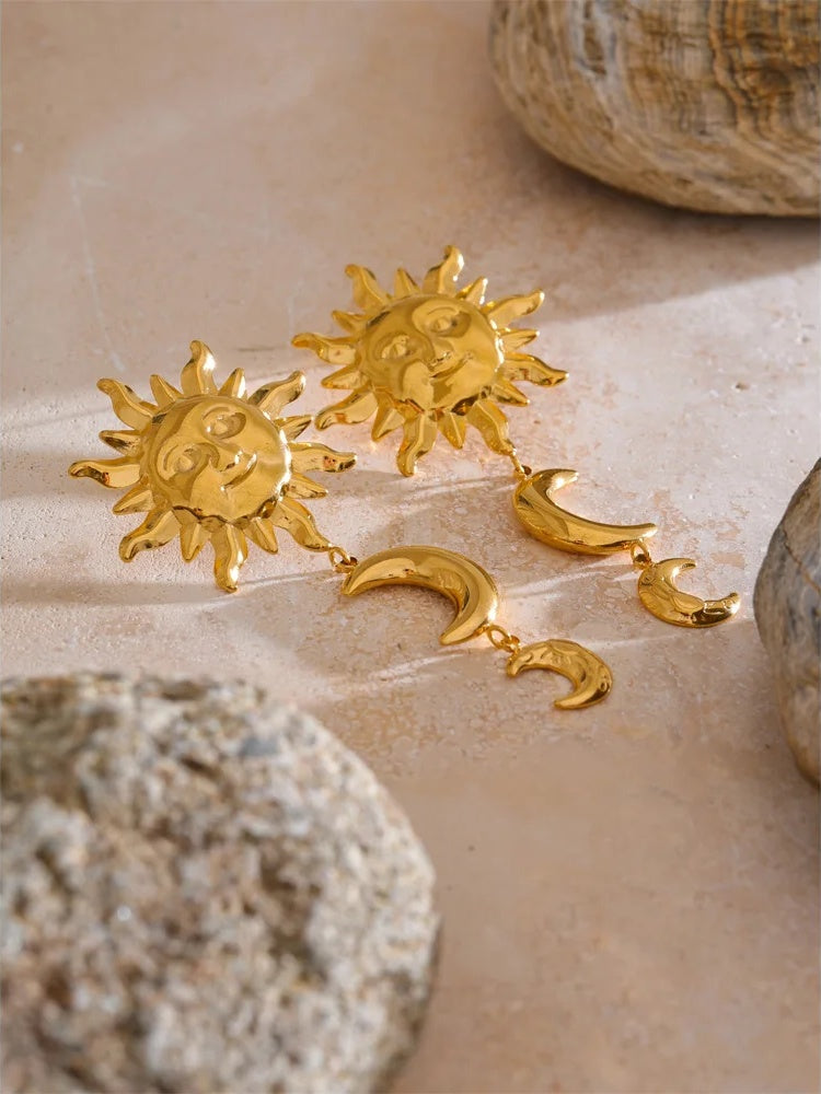 Sun moon dangle drop earrings - product image