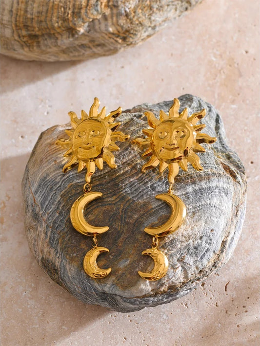Sun moon dangle drop earrings - product image
