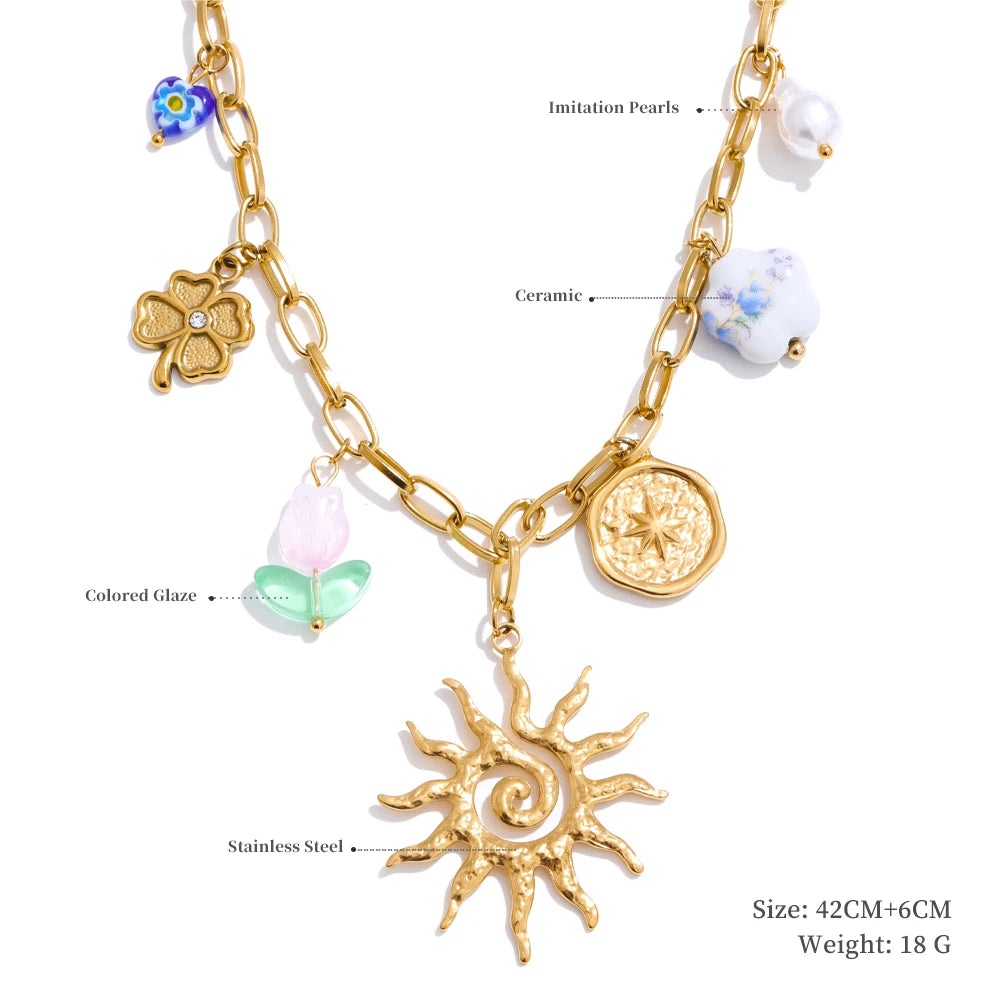 Sun ocean charm handmade pendant necklace - product image