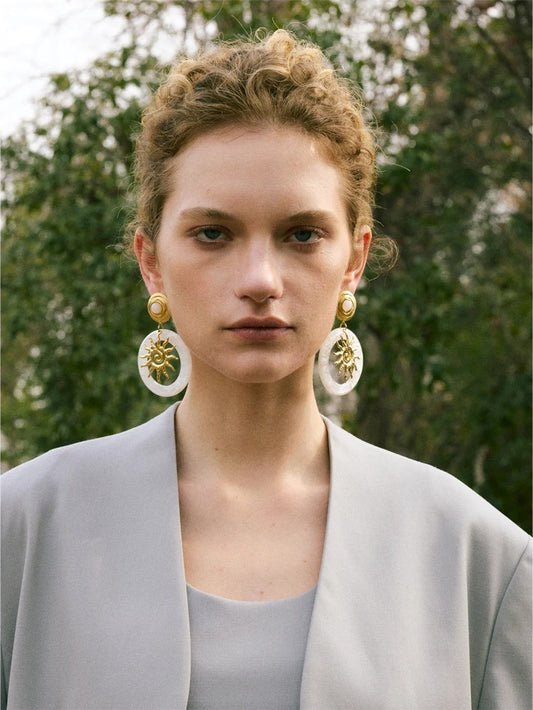 Sun round acrylic drop dangle earrings - product image