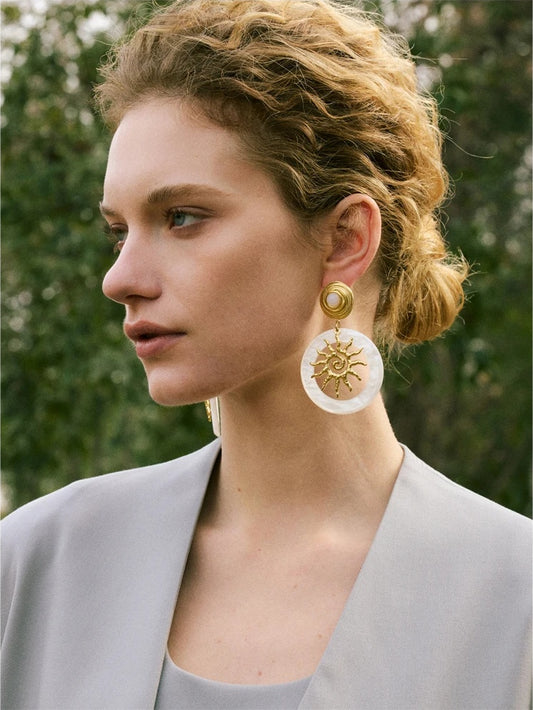 Sun round acrylic drop dangle earrings - product image