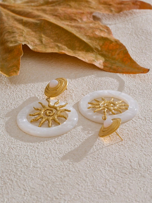 Sun round acrylic drop dangle earrings - product image