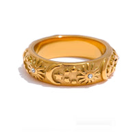 Sun Star Moon Celestial Pattern Ring