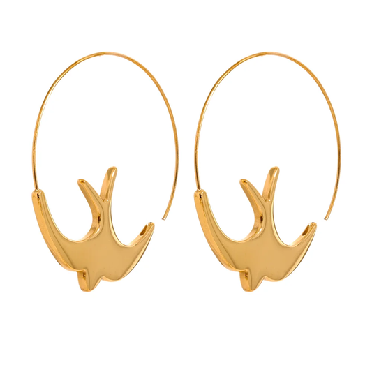 Swallow bird thin hoop gold silver color lightweight earrings - product image