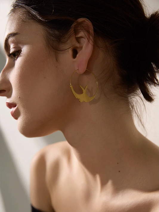 Swallow bird thin hoop gold silver color lightweight earrings - product image