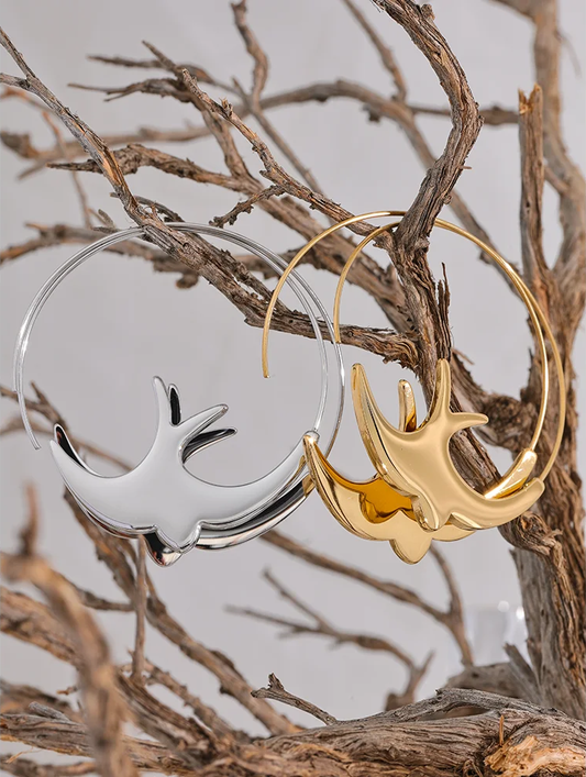 Swallow bird thin hoop gold silver color lightweight earrings - product image
