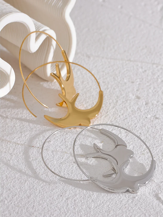 Swallow bird thin hoop gold silver color lightweight earrings - product image