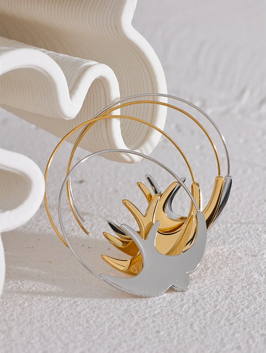 Swallow bird thin hoop gold silver color lightweight earrings - product image