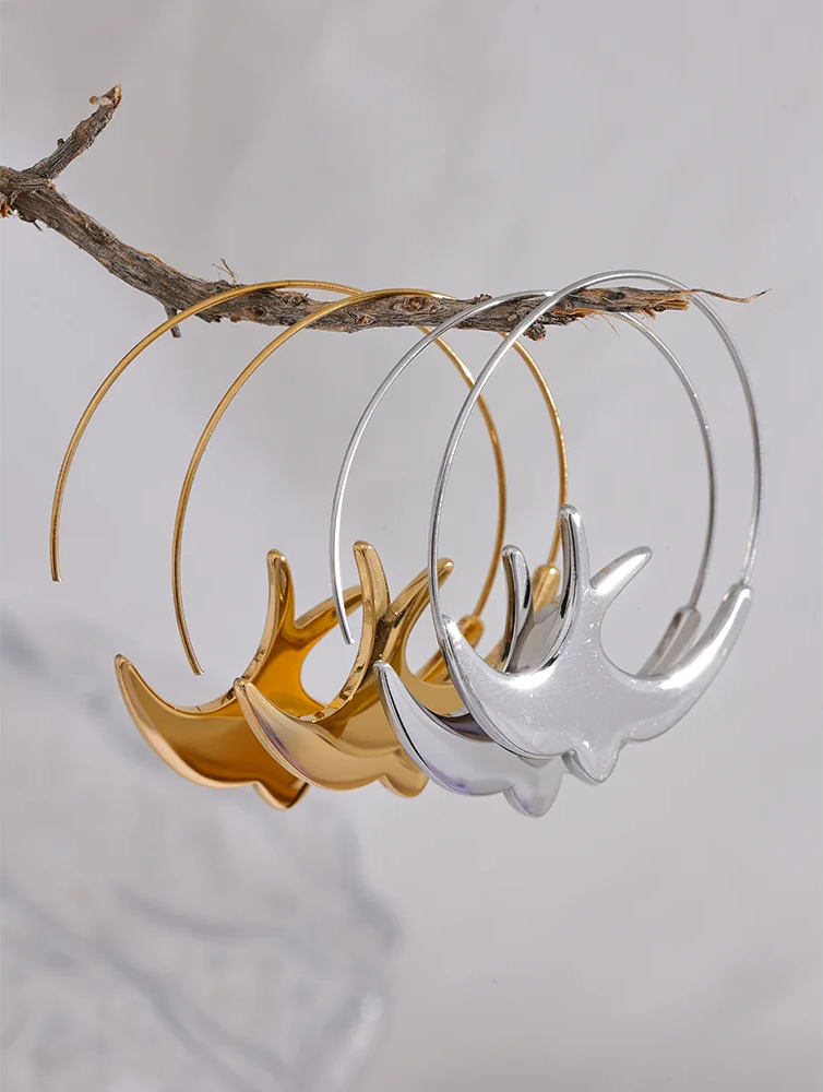 Swallow bird thin hoop gold silver color lightweight earrings - product image